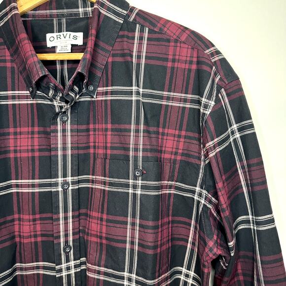 Orvis Classic Collection Long Sleeve Maroon Button Up Plaid Shirt XL Heritage - Picture 2 of 6